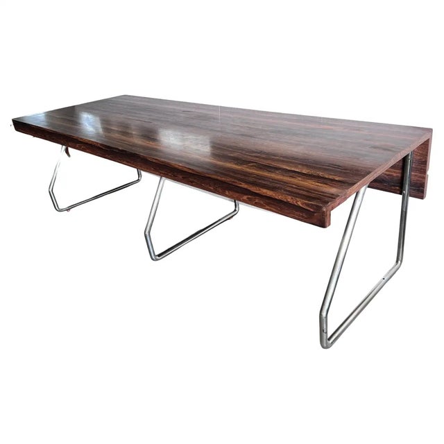 Large Varnished Wood Executive Desk, in the Style of Florence Knoll For Sale - Image 12 of 12