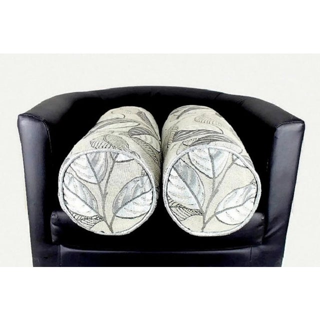 Mid- Century Embroidered Leaf Bolster Pillows - a Pair For Sale - Image 9 of 10