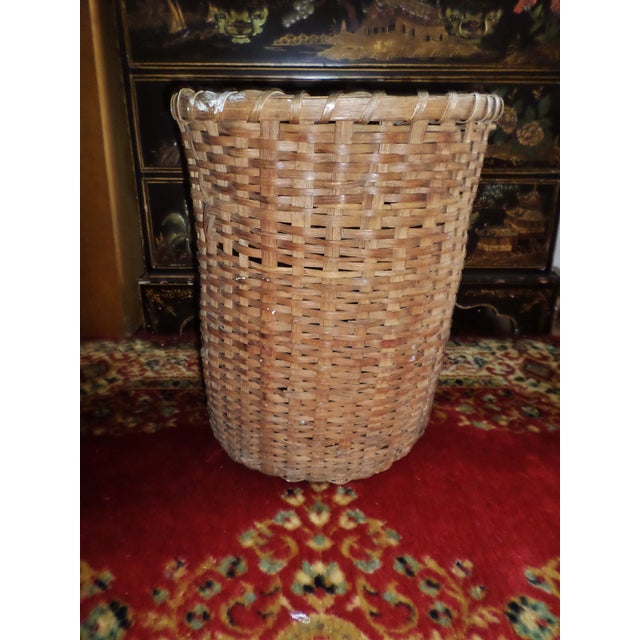 This is a Beautiful! Antique Tall Splint Oak Woven Cane Gathering Basket in Nice Antique Condition with Wear Normal for...