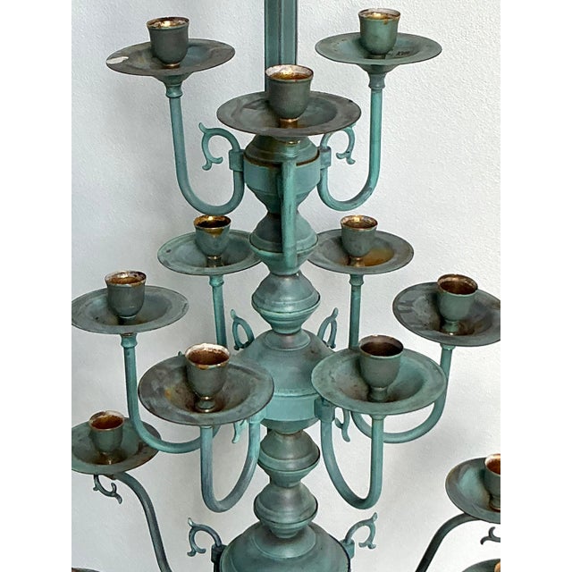 Vintage Boho Verdigris 15 Arm Chandelier For Sale - Image 4 of 12