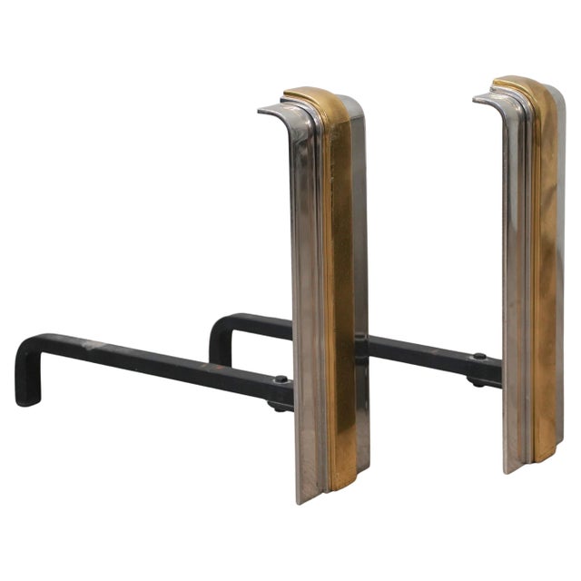 Holly Hunt Art Deco Style Skyscraper Brass and Polished Steel Andirons by Danny Alessandro - a Pair For Sale - Image 4 of 5