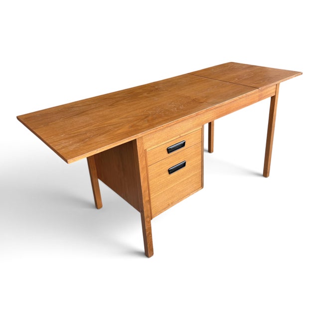 Mid-Century Modern Vintage Mid-Century Modern Expandable Drop-Leaf Teak Writing Desk For Sale - Image 3 of 13