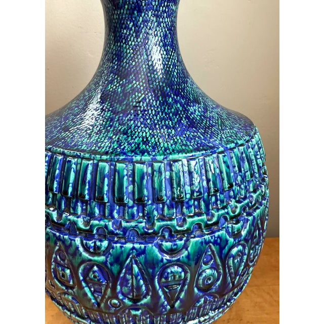 Blue Vintage Mid-Century Modern Blue Glazed Ceramic Lamp For Sale - Image 8 of 12
