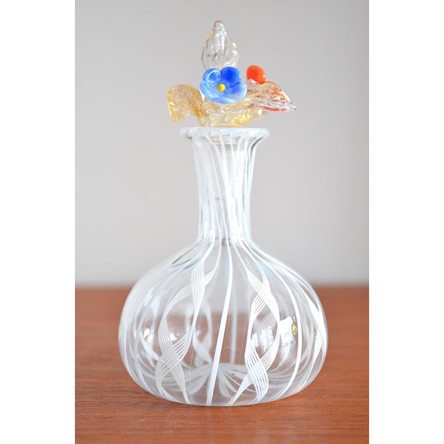 Venetian Murano perfume bottle in a beautiful band Latticino technique – the stopper features a colorful floral design (in...