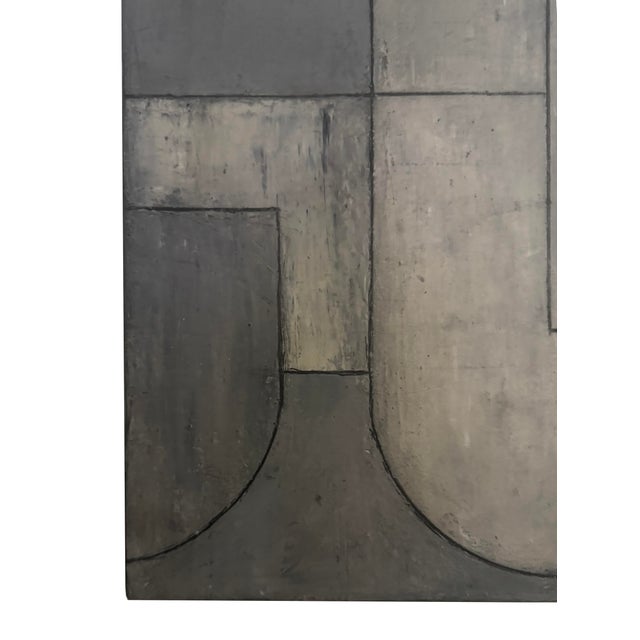 Contemporary Geometric Abstract Oil and Cold Wax Painting Silver–Pewter Tones by Stephen Cimini For Sale - Image 4 of 7