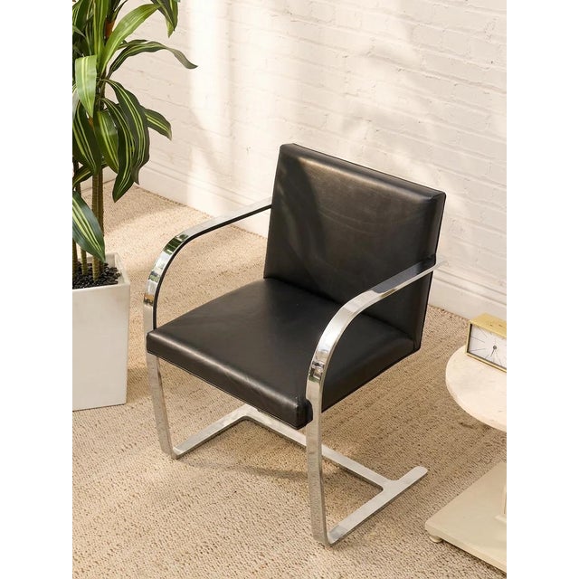 Mid-Century Modern Mid 20th Century Styled After Mies Van Der Rohe Flat Bar Brno Chair in Black Leather & Chrome For Sale - Image 3 of 12