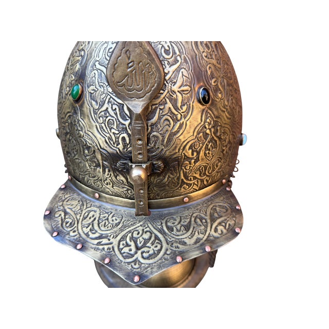 Jeweled Engraved Brass Helmet For Sale - Image 16 of 18