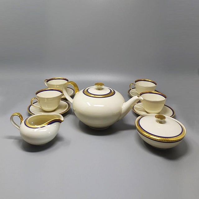 German White, Blue and Gold Porcelain Tea Set/Coffee Set, 1950s, Set of 11 For Sale - Image 11 of 12