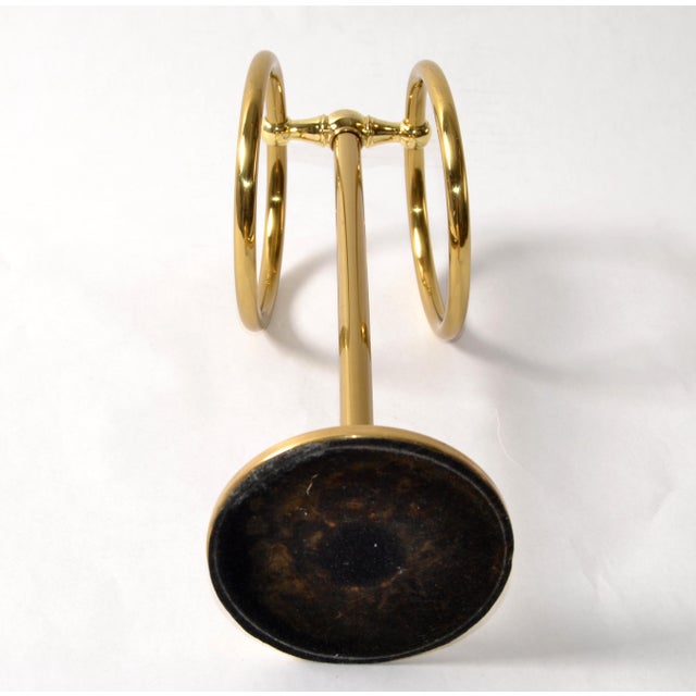 Hollywood Regency Free Standing Solid Brass Double Ring Hand Towel Holder For Sale - Image 13 of 14