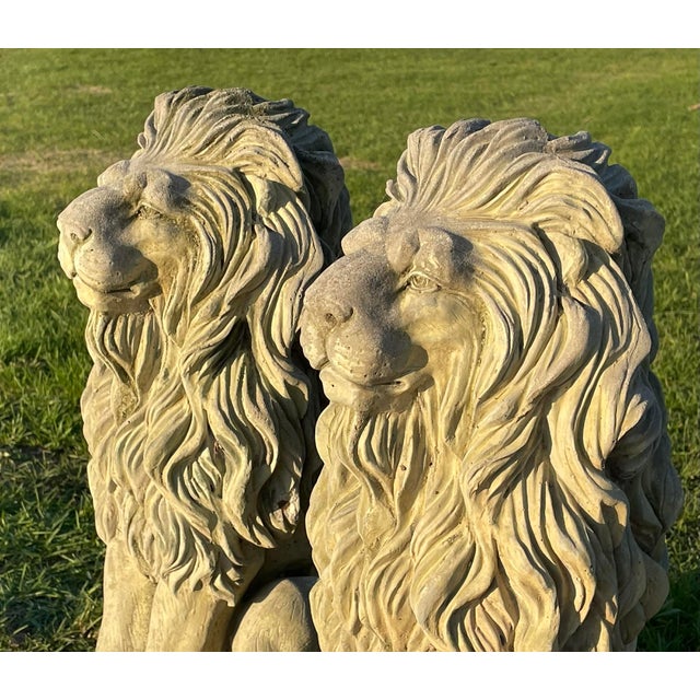 Pair of Majestic Vintage Concrete Lions on Bases For Sale - Image 15 of 15