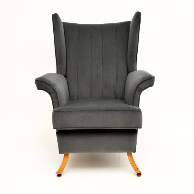 Vintage Italian Velvet Wing Back Armchairs, 1960s, Set of 2 For Sale - Image 10 of 13