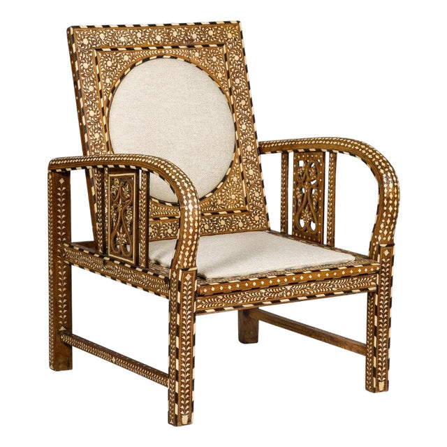 Anglo Style Bone Inlaid Armchair with Folding Back and Loop Arms For Sale