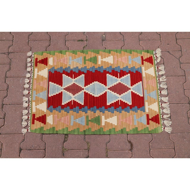 1970s Southwestern Style Geometric Design Handmade Oushak Accent Rug For Sale - Image 4 of 9
