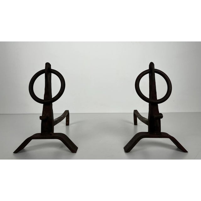 1950s Modernist Wrought Iron Andirons in the Style of Jacques Adnet - a Pair For Sale - Image 5 of 12