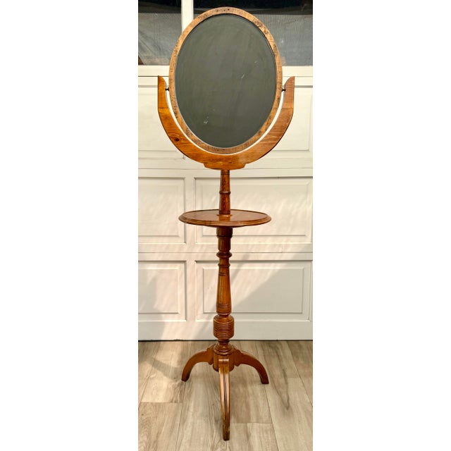 Wood Antique Turned Wood Cheval Dressing Shaving Mirror With Pedestal Shelf For Sale - Image 7 of 14