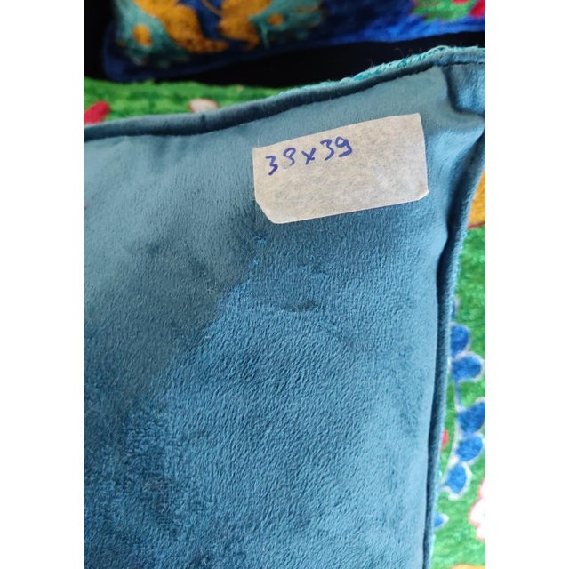 16"x16" Hand Embroidered Silk and Cotton Cushion Cover. Blue Toss Pillow Cover For Sale In New York - Image 6 of 6