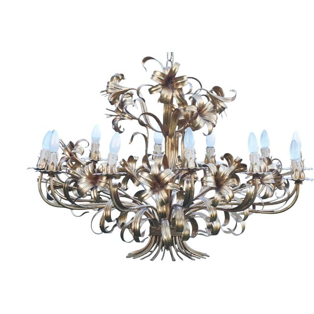 Metal Large Hollywood Regency Calla Lily Chandelier with 12 Lights attributed to Hans Kögl, 1970s For Sale - Image 7 of 16