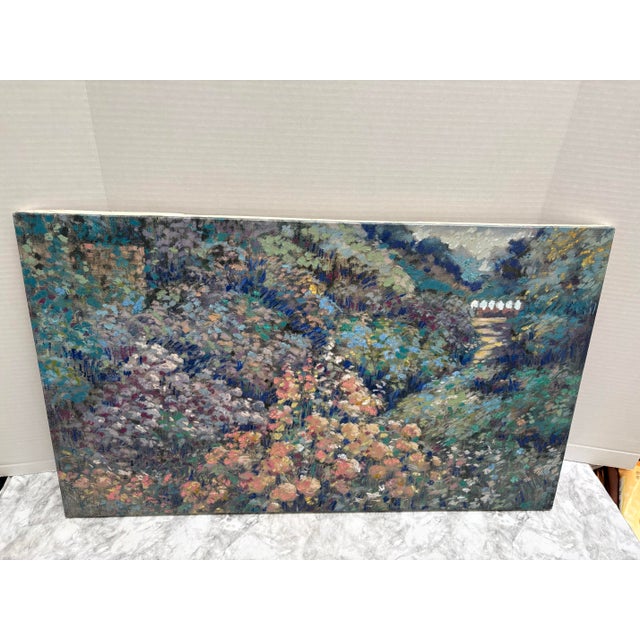 Vintage Impressionistic Canvas Wall Art of a Lush French Garden For Sale - Image 4 of 8