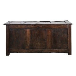 Paneled and Carved Oak Chest or Coffer For Sale