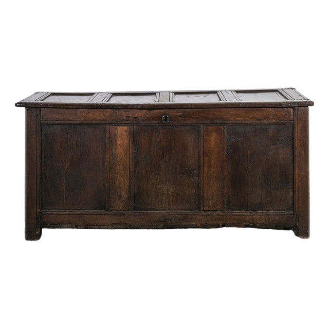 Paneled and Carved Oak Chest or Coffer For Sale