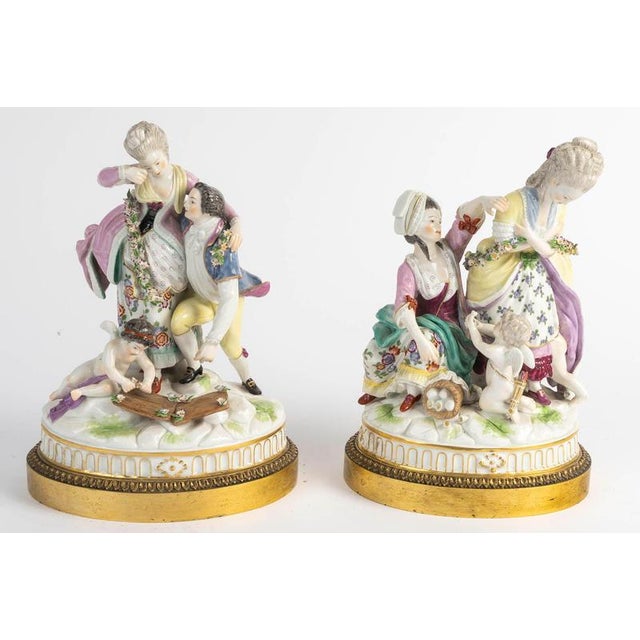 Metal 19th Century Porcelain Figurines by Meissen, Set of 2 For Sale - Image 7 of 8