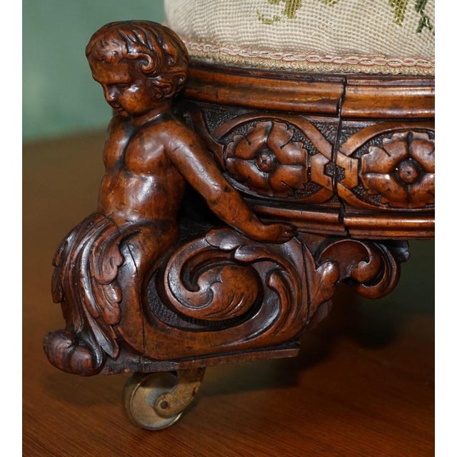 Anitque Victorian Carved Ottoman, 1840s For Sale - Image 9 of 14
