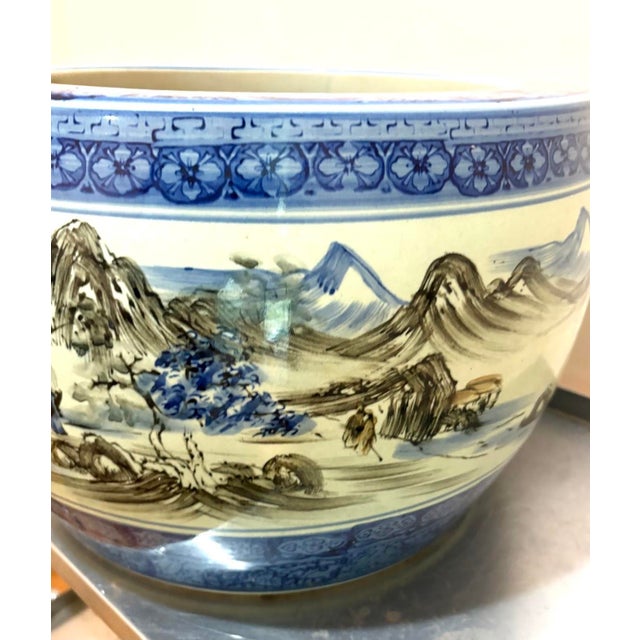 Early 20th Century Early 20th Century Japanese Hand-Painted Large Landscape Planter For Sale - Image 5 of 5