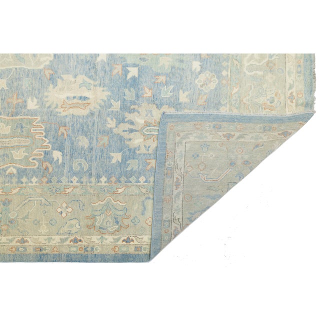 Modern Modern Hand-Knotted Oushak Style Wool Area Rug in Soft Blue, Ivory & Terracota For Sale - Image 3 of 12