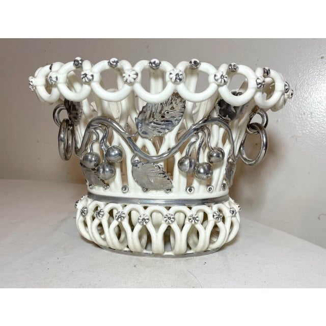 Art Nouveau Rare Antique Handmade Silverplate Glazed Porcelain Pottery Centerpiece Bowl For Sale - Image 3 of 13