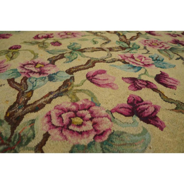 Ivory 1930s Ivory Green Tree of Life Folk Art American Hooked Hallway Runner Rug For Sale - Image 8 of 9