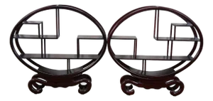 2 Chinese Chinoiserie Round Ming Style Tiered Display Stands Racks Shelf 19"