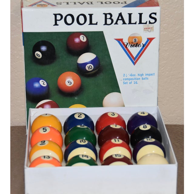 Get ready to elevate your game with this amazing vintage VICTOR Professional complete set of 16 Bakelite billiard pool...