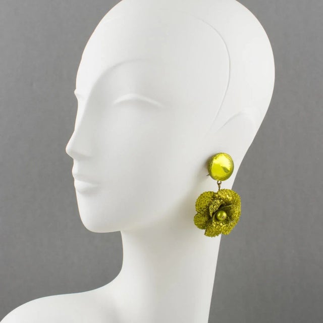 Charming dimensional dangling clip-on earrings designed by Cilea Paris for French Jewelry designer Francoise Montague....
