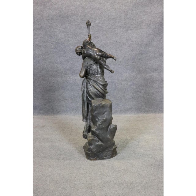 Signed Max Bourgeois Standing Bronze Figure of Maiden With Putti Holding Torch For Sale - Image 9 of 10