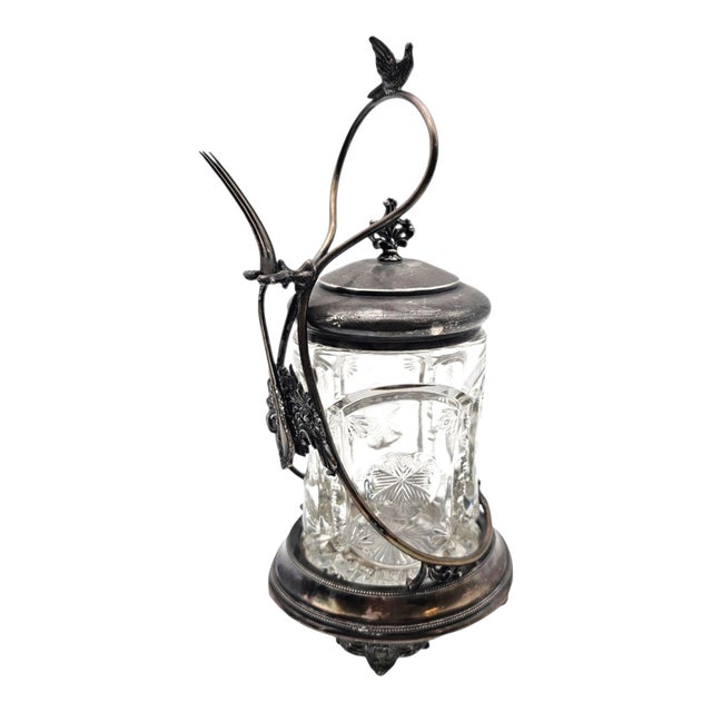 Late 19th Century Rockford Silver Plate Figural Bird Pickle Castor With Cut Glass Jar For Sale