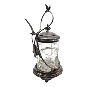 Late 19th Century Rockford Silver Plate Figural Bird Pickle Castor With Cut Glass Jar