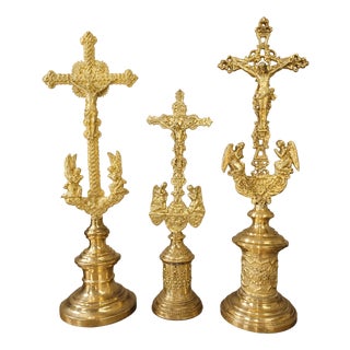 Gilt Bronze Altar Crosses, 19th Century, Set of 3 For Sale