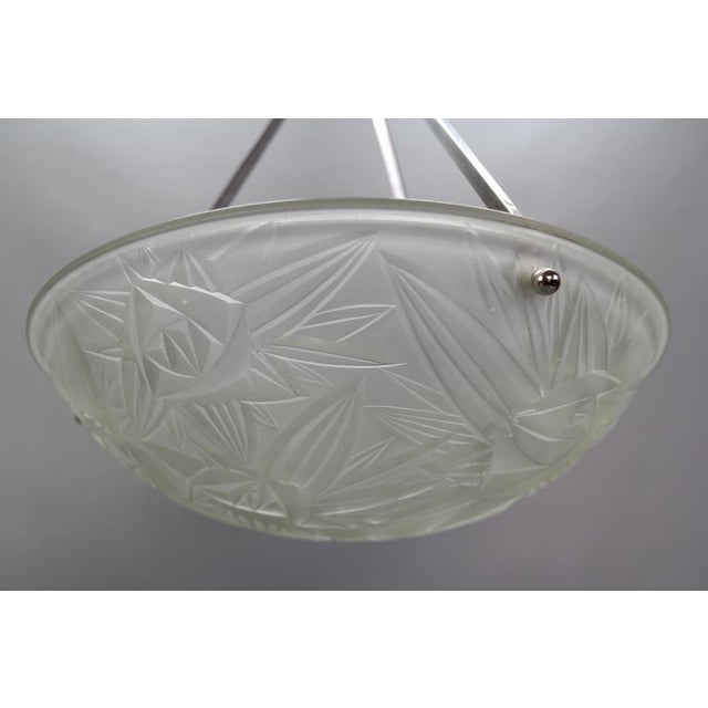 Art Deco French Chromed Brass and Frosted Glass Pendant Light by Noverdy, 1930s For Sale - Image 10 of 18
