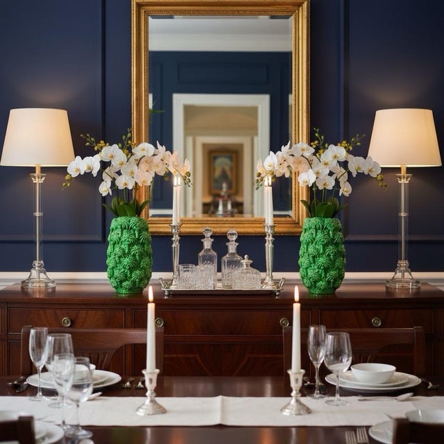 Ceramic Vivid Emerald Ceramic Palm Tree Vases (Pair) For Sale - Image 7 of 8