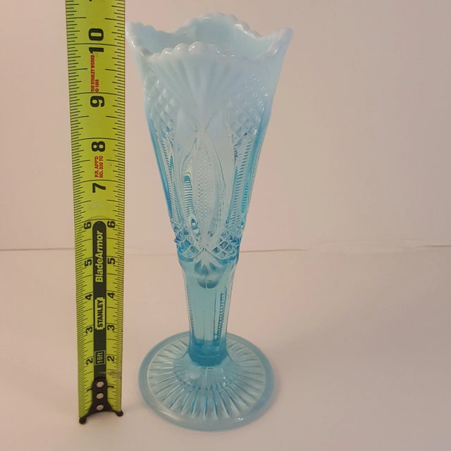 1970s Mosser Aqua Opalescent Diamond Vase For Sale In Nashville - Image 6 of 7