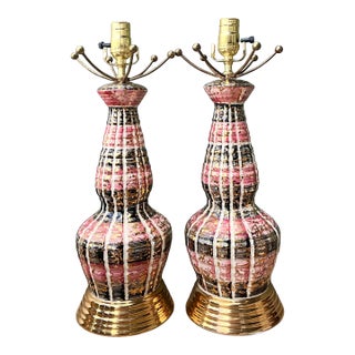 Vintage MCM Glazed Ceramic Lamps - A Pair For Sale