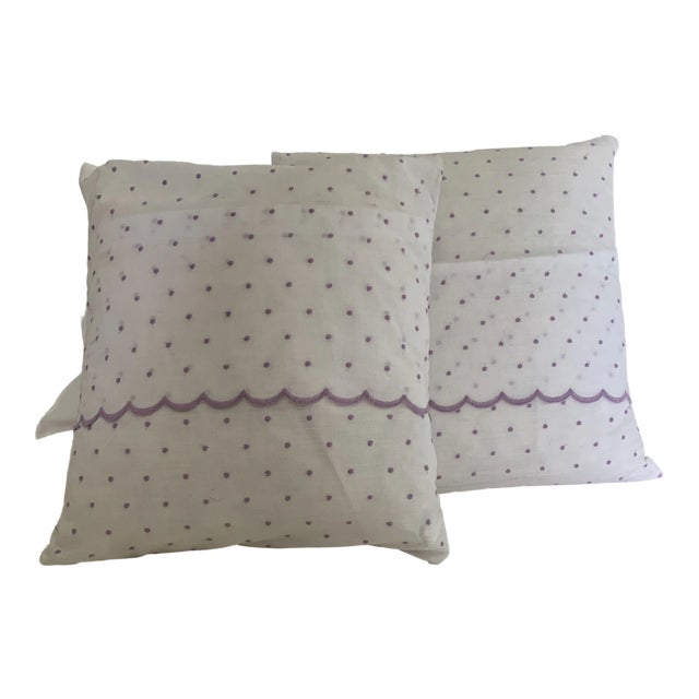Early 21st Century Swiss Dot & Scalloped Down Pillows- a Pair For Sale