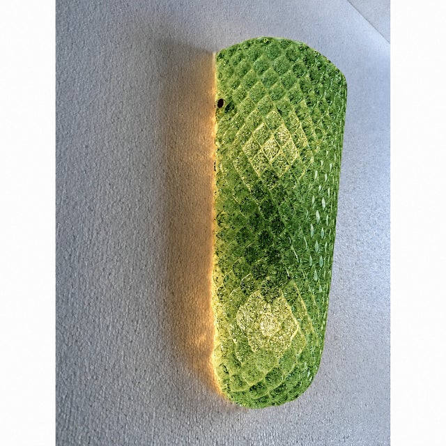 Contemporary modern bright green "graniglian Mrano glass wall sconce-Set of Two- Rombus Transparent graniglia" texture...