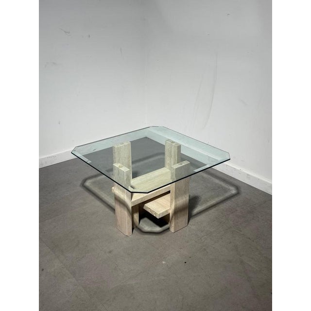 Travertine and Glass Coffee Table by Willy Ballez For Sale - Image 5 of 10