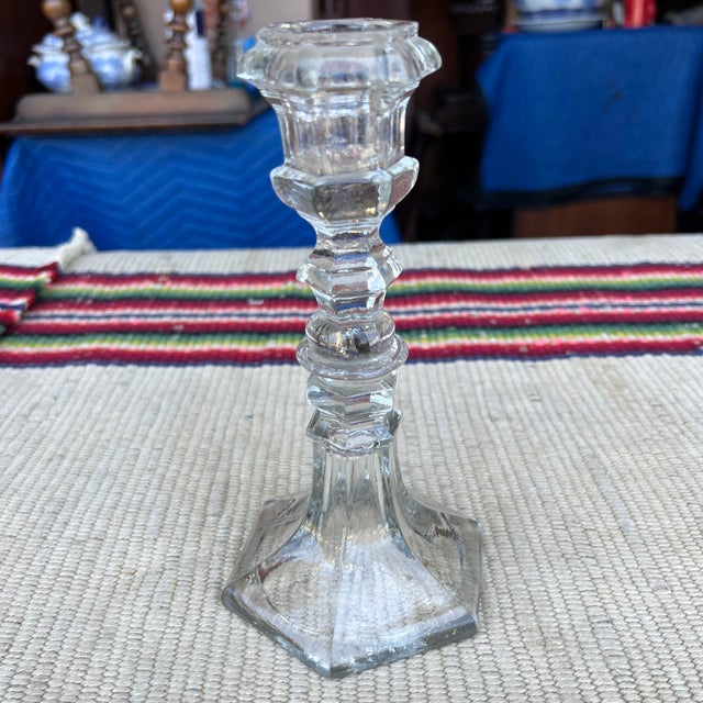 A Nice Antique American Pressed Flint Glass Candlestick, Circa 1850's For Sale - Image 10 of 10