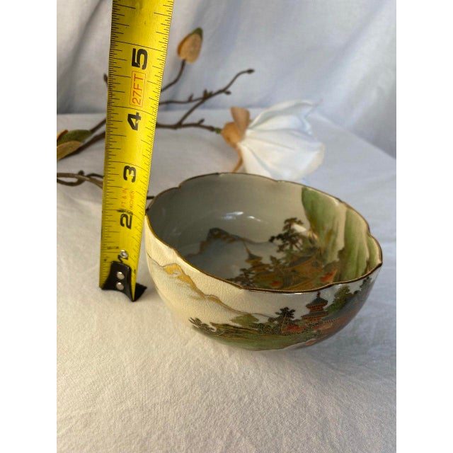 Meiji Period Japanese Satsuma Lotus-Form Bowl, C. 1890–1910, Hand-Painted Landscape & Moriage Gilt For Sale - Image 11 of 11