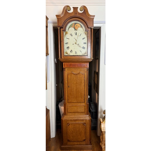 English Early 19th Century Late Georgian Period English Grandfather Clock With Moon Phase Dial For Sale - Image 3 of 10