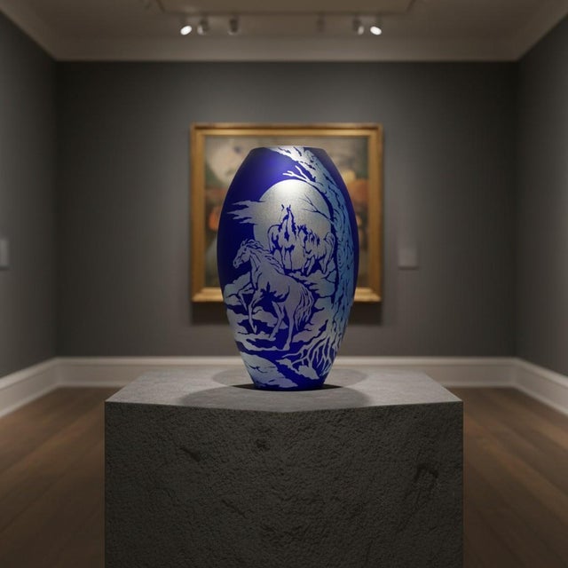 Glass Fenton Favrene Wild Horses Oval Vase-Robin Spindler-Signed Limited Ed-2005-Art For Sale - Image 7 of 10
