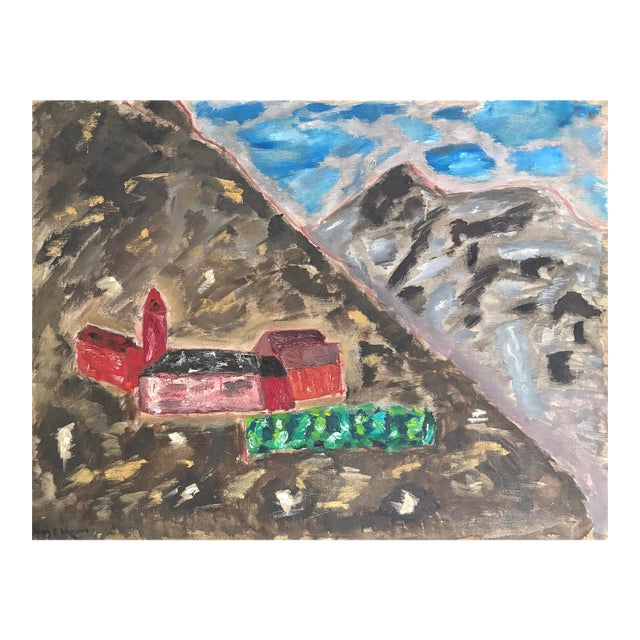 Vintage Oil Painting Landscape on Canvas For Sale