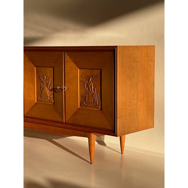 Ash Sideboard with Four Seasons Panels attributed to Pierluigi Colli, 1950s, in Flawless conditions. Designed 1950 to 1959